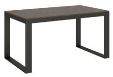 Table moderne extensible 6 à 12 places L 160 à 264 cm bois foncé et cadre métal anthracite Likro