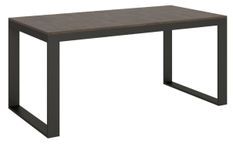 Table moderne extensible 6 à 14 places L 180 à 284 cm bois foncé et cadre métal anthracite Likro