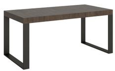 Table moderne extensible 6 à 14 places L 180 à 284 cm bois foncé et pieds métal anthracite Tiroz