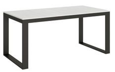 Table moderne extensible 6 à 14 places L 180 à 284 cm frêne blanc et cadre métal anthracite Likro