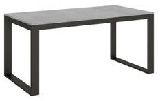 Table moderne extensible 6 à 14 places L 180 à 284 cm gris béton et cadre métal anthracite Likro