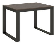 Table moderne extensible 6 à 16 places L 120 à 380 cm bois foncé et cadre métal anthracite Likro