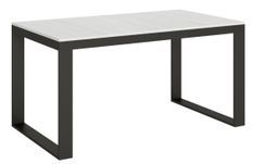 Table moderne extensible 6 à 20 places L 160 à 420 cm blanche et cadre métal anthracite Likro