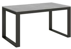 Table moderne extensible 6 à 20 places L 160 à 420 cm gris béton et cadre métal anthracite Likro