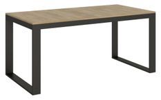 Table moderne extensible 8 à 20 places L 180 à 440 cm bois clair avec cadre et pieds en métal anthracite Likro