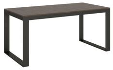 Table moderne extensible 8 à 20 places L 180 à 440 cm bois foncé avec cadre et pieds en métal anthracite Likro