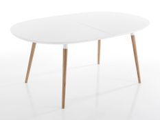 Table ovale extensible bois massif et bois MDF blanc Paty L 140/240 cm