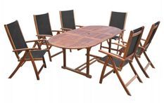 Table ovale extensible et 6 chaises de jardin acacia foncé et tissu noir Noiro