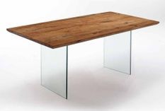 Table rectangle en bois et pieds verre trempé Finne L 180 cm