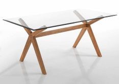 Table rectangle en bois massif et verre trempé Joana L 180 cm