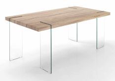 Table rectangle en bois MDF et pieds verre trempé Fady L 180 cm