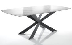 Table rectangle en bois MDF marbré et pieds en acier noir Lola L 200 cm