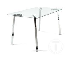 Table rectangle en verre trempé et pieds en acier Zoé L 140 cm