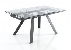 Table rectangle extensible acier gris et verre trempé Ginio L 160/240 cm