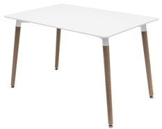 Table rectangulaire 120 cm blanc brillant et pieds bois naturel Welly
