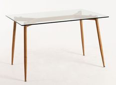 Table rectangulaire 120 cm bois naturel et verre transparent Tuly