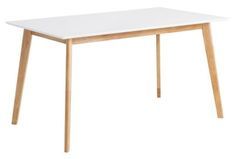Table rectangulaire scandinave blanc brillant et pieds bois clair Askin 120 cm