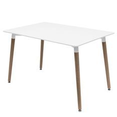 Table rectangulaire 140 cm blanc brillant et pieds bois naturel Welly
