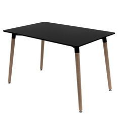 Table rectangulaire 140 cm bnoir brillant et pieds bois naturel Welly