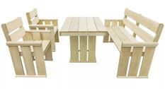 Table rectangulaire 2 chaises et 1 banc de jardin pin massif clair Stylies