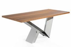 Table rectangulaire acier inoxydable et plateau bois plaqué Noyer Futura 180 cm