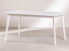 Table rectangulaire bois d'hévéa blanc Kise 150 cm