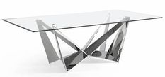 Table rectangulaire design acier chromé et verre trempé Trypa 180 cm
