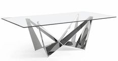 Table rectangulaire design acier chromé et verre trempé Trypa 200 cm