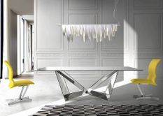 Table rectangulaire design acier chromé et verre trempé Trypa 240 cm