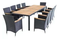 Table rectangulaire et 10 chaises de jardin métal et résine tressée noir Mae