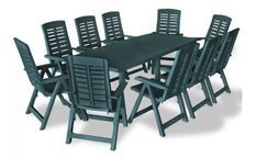 Table rectangulaire et 10 chaises de jardin plastique vert Camille