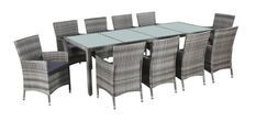 Table rectangulaire et 10 chaises de jardin résine tressée gris Mik