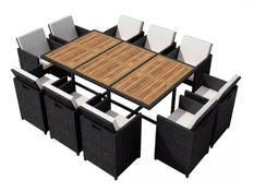Table rectangulaire et 10 chaises de jardin résine tressée noir Iris
