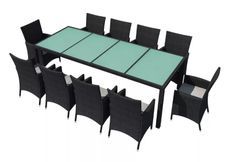 Table rectangulaire et 10 chaises de jardin résine tressée noir Mik