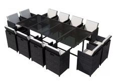 Table rectangulaire et 12 chaises de jardin résine tressée noir Iris 2
