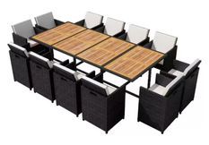 Table rectangulaire et 12 chaises de jardin résine tressée noir Iris