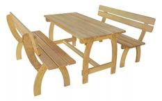 Table rectangulaire et 2 bancs de jardin pin massif clair Stylie