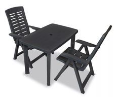 Table rectangulaire et 2 chaises de jardin plastique anthracite Camille