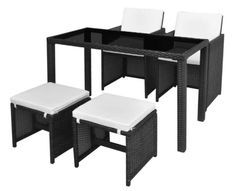 Table rectangulaire et 2 chaises de jardin résine tressée noir Chaz