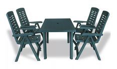 Table rectangulaire et 4 chaises de jardin plastique vert Camille