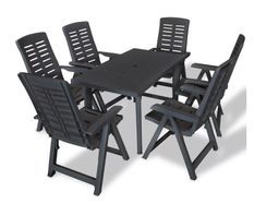 Table rectangulaire et 6 chaises de jardin plastique anthracite Camille