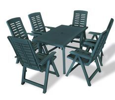 Table rectangulaire et 6 chaises de jardin plastique vert Camille
