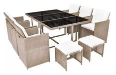 Table rectangulaire et 6 chaises de jardin résine tressée beige Iris