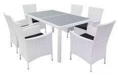 Table rectangulaire et 6 chaises de jardin résine tressée blanc Mik