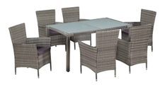 Table rectangulaire et 6 chaises de jardin résine tressée gris Mik