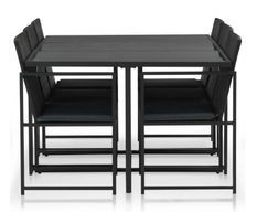Table rectangulaire et 6 chaises de jardin résine tressée noir et métal Malm