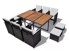 Table rectangulaire et 6 chaises de jardin résine tressée noir Iris 2