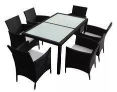 Table rectangulaire et 6 chaises de jardin résine tressée noir Mik