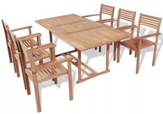 Table rectangulaire et 6 chaises teck massif clair Aqual