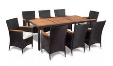 Table rectangulaire et 8 chaises de jardin acacia clair et résine tressée Vidot 190 2